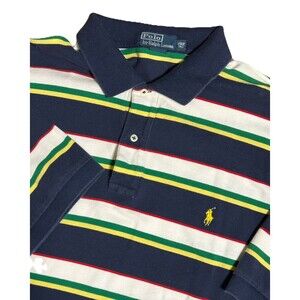 Vtg Ralph Lauren Mens Polo Shirt Adult 2XL Tall Multicolor Striped Yellow Pony